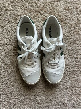 Gola White Sneakers with Dark Green Stripes